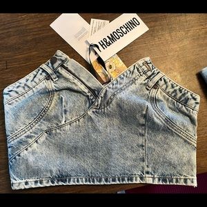 Moschino H&M collab jean skirt and crop top. NWT. Size 10. Limited edition.